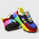 Women's Rainbow Colorblock Chunky Sneaker – Lace Up Low Top Multicolor Trainer