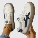 Women's Retro Color Block Low Top Sneakers – Lace Up Court Casual Everyday
