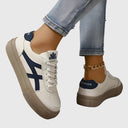 Women's Retro Color Block Low Top Sneakers – Lace Up Court Casual Everyday