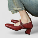 Women's Retro Mary Jane Heels – Square Toe Buckle Strap Block Heel Pumps
