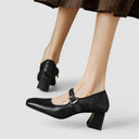 Women's Retro Mary Jane Heels – Square Toe Buckle Strap Block Heel Pumps
