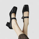 Women's Retro Mary Jane Heels – Square Toe Buckle Strap Block Heel Pumps
