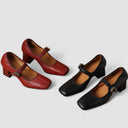 Women's Retro Mary Jane Heels – Square Toe Buckle Strap Block Heel Pumps