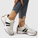 Women's Retro Stripe Low Top Running Sneakers – Lace Up Casual Flatform Trainer
