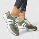 Women's Retro Stripe Low Top Running Sneakers – Lace Up Casual Flatform Trainer