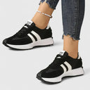 Women's Retro Stripe Low Top Running Sneakers – Lace Up Casual Flatform Trainer