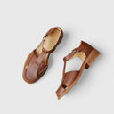 Women's Retro Woven T-Bar Sandals – Ankle Buckle Round Toe Low Block Heel