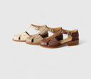 Women's Retro Woven T-Bar Sandals – Ankle Buckle Round Toe Low Block Heel