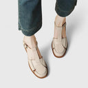 Women's Retro Woven T-Bar Sandals – Ankle Buckle Round Toe Low Block Heel