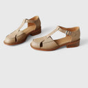 Women's Retro Woven T-Bar Sandals – Ankle Buckle Round Toe Low Block Heel