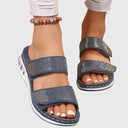Women's Rhinestone Double Strap Flatform Sandals – Open Toe Hook Loop Summer