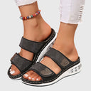 Women's Rhinestone Double Strap Flatform Sandals – Open Toe Hook Loop Summer