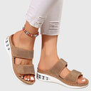 Women's Rhinestone Double Strap Flatform Sandals – Open Toe Hook Loop Summer