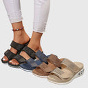Women's Rhinestone Double Strap Flatform Sandals – Open Toe Hook Loop Summer