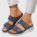 Women's Rhinestone Double Strap Flatform Sandals – Open Toe Hook Loop Summer