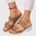 Women's Rhinestone Double Strap Flatform Sandals – Open Toe Hook Loop Summer