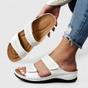 Women's Rhinestone Double Strap Wedge Sandals – Open Toe Slip On Casual Summer