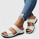 Women's Rhinestone Double Strap Wedge Sandals – Open Toe Slip On Casual Summer
