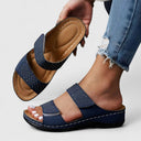 Women's Rhinestone Double Strap Wedge Sandals – Open Toe Slip On Casual Summer