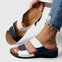 Women's Rhinestone Double Strap Wedge Sandals – Open Toe Slip On Casual Summer