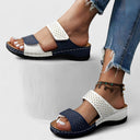 Women's Rhinestone Double Strap Wedge Sandals – Open Toe Slip On Casual Summer