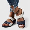 Women's Rhinestone Double Strap Wedge Sandals – Open Toe Slip On Casual Summer
