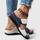 Women's Rhinestone Double Strap Wedge Sandals – Open Toe Slip On Casual Summer