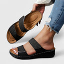 Women's Rhinestone Double Strap Wedge Sandals – Open Toe Slip On Casual Summer