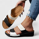 Women's Rhinestone Double Strap Wedge Sandals – Open Toe Slip On Casual Summer