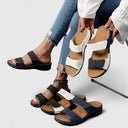 Women's Rhinestone Double Strap Wedge Sandals – Open Toe Slip On Casual Summer