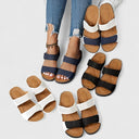 Women's Rhinestone Double Strap Wedge Sandals – Open Toe Slip On Casual Summer