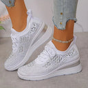 Women's Rhinestone Knit Low Top Wedge Sneakers – Lace Up Casual Everyday Trainer