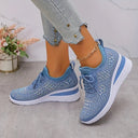 Women's Rhinestone Knit Low Top Wedge Sneakers – Lace Up Casual Everyday Trainer