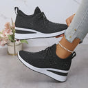 Women's Rhinestone Knit Low Top Wedge Sneakers – Lace Up Casual Everyday Trainer