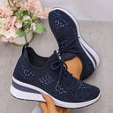 Women's Rhinestone Knit Low Top Wedge Sneakers – Lace Up Casual Everyday Trainer