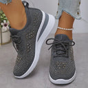 Women's Rhinestone Knit Low Top Wedge Sneakers – Lace Up Casual Everyday Trainer