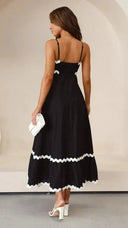 Women's Ric Rac Maxi Dress – Adjustable Strap Shirred Back Scallop Trim Sundress