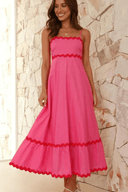 Women's Ric Rac Maxi Dress – Adjustable Strap Shirred Back Scallop Trim Sundress