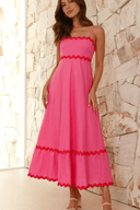 Women's Ric Rac Maxi Dress – Adjustable Strap Shirred Back Scallop Trim Sundress
