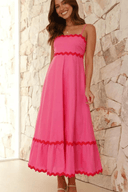Women's Ric Rac Maxi Dress – Adjustable Strap Shirred Back Scallop Trim Sundress