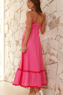 Women's Ric Rac Maxi Dress – Adjustable Strap Shirred Back Scallop Trim Sundress
