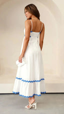 Women's Ric Rac Maxi Dress – Adjustable Strap Shirred Back Scallop Trim Sundress