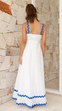 Women's Ric Rac Maxi Dress – Adjustable Strap Shirred Back Scallop Trim Sundress