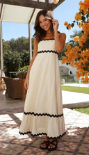 Women's Ric Rac Maxi Dress – Adjustable Strap Shirred Back Scallop Trim Sundress