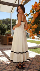 Women's Ric Rac Maxi Dress – Adjustable Strap Shirred Back Scallop Trim Sundress