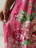 Women's Rose Floral Maxi – V Neck 3/4 Sleeve Gathered Waist Pocket Casual Summer Dress