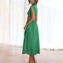 Women's Ruched Midi Dress – Mock Neck Cutout Waist Sleeveless Summer Party Dress