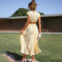 Women's Ruched Midi Dress – Mock Neck Cutout Waist Sleeveless Summer Party Dress