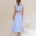 Women's Ruched Midi Dress – Mock Neck Cutout Waist Sleeveless Summer Party Dress