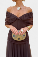 Women's Ruched Off Shoulder Midi Dress – Twisted Wrap Bodice Formal Gown
